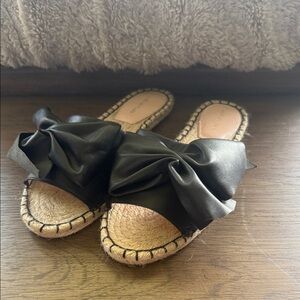 Avec Les Filles Black Satin Bow Espadrille Slides